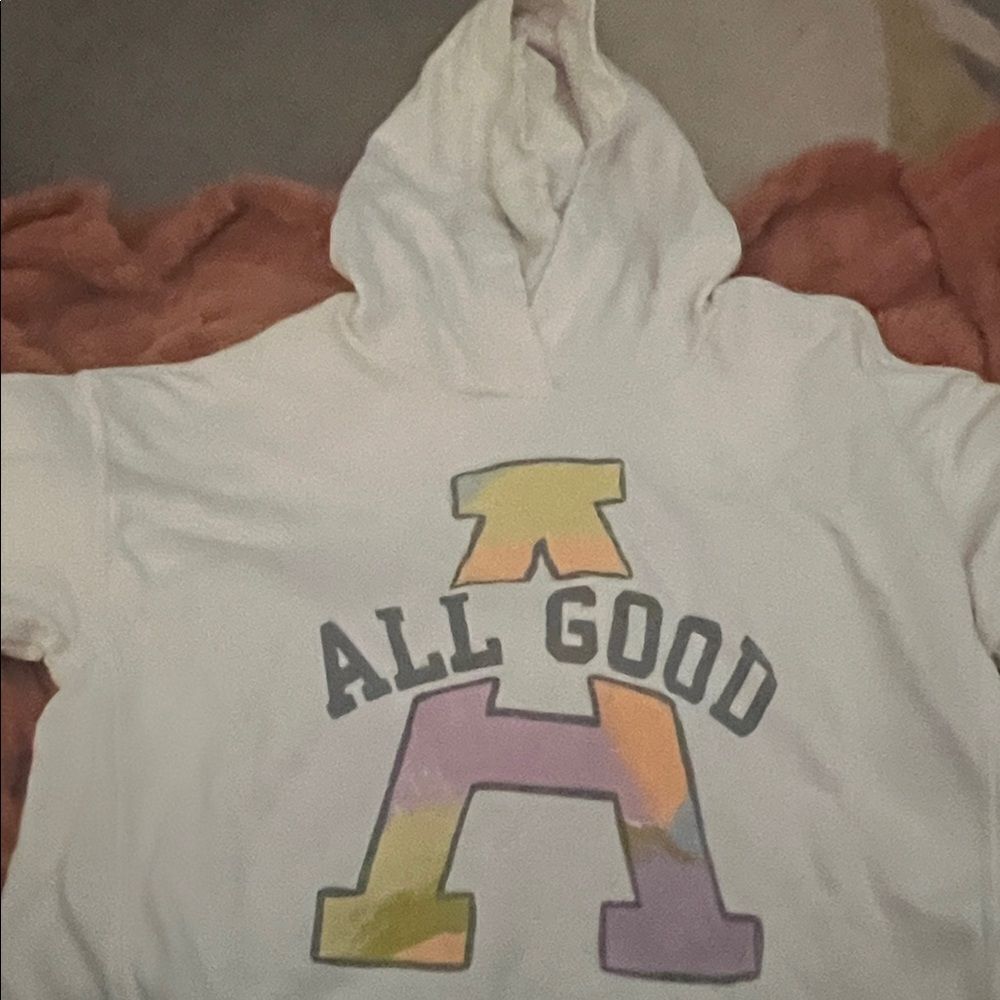 Old Navy White Hoodie with Multicolor 'All Good' Design